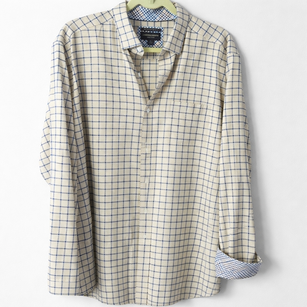 EUC Johnston & Murphy Mens XL Non-Iron Button Down Plaid Shirt